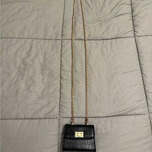 Elegant Black Croc-Embossed Mini Bag